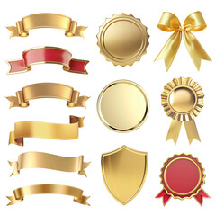 PNG Gold ribbon badge element set, transparent background