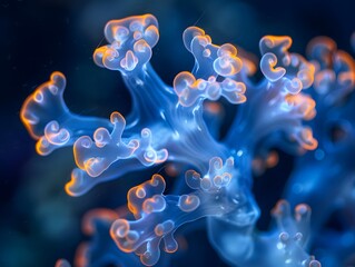 Obraz premium Macro photo capturing the waving tentacles of bioluminescent coral.