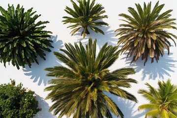 Obraz premium Aerial Perspective of Abundant Greenery and Palm Species on a Pristine White Canvas
