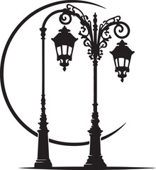 Vintage street light silhouette vector old street lamp on white background