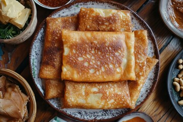 Sweet Martabak, A thick, sweet pancake filled with butter, chocolate, peanuts, or cheese. Top View