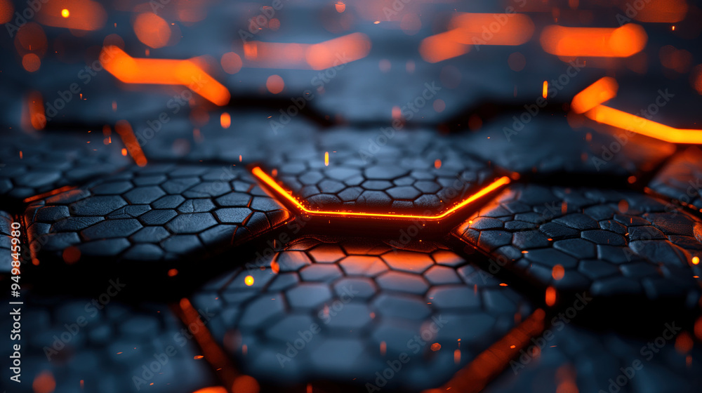 Wall mural futuristic background of hexagonal grid with glowing lines