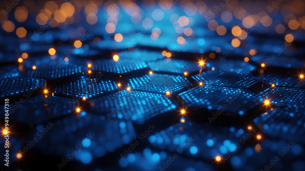 Wall mural futuristic background of hexagonal grid with glowing lines