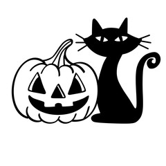 black cat with pumpkin