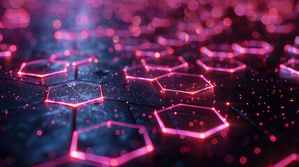 Futuristic background of hexagonal grid with glowing lines 