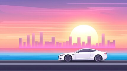 Serene Sunset with Sports Car