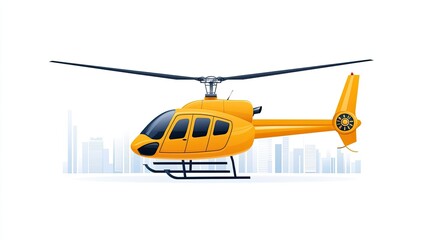 Fototapeta premium Vibrant Yellow Helicopter in City Skyline