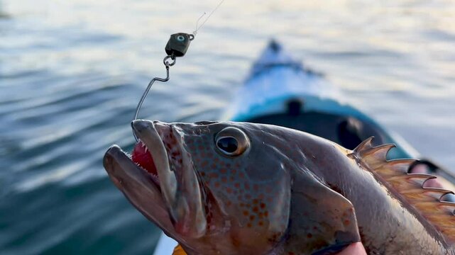 Closeup of a spotted Crabrilla grouper