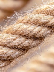 Fototapeta premium Frayed rope fibers, macro shot, tough materials.