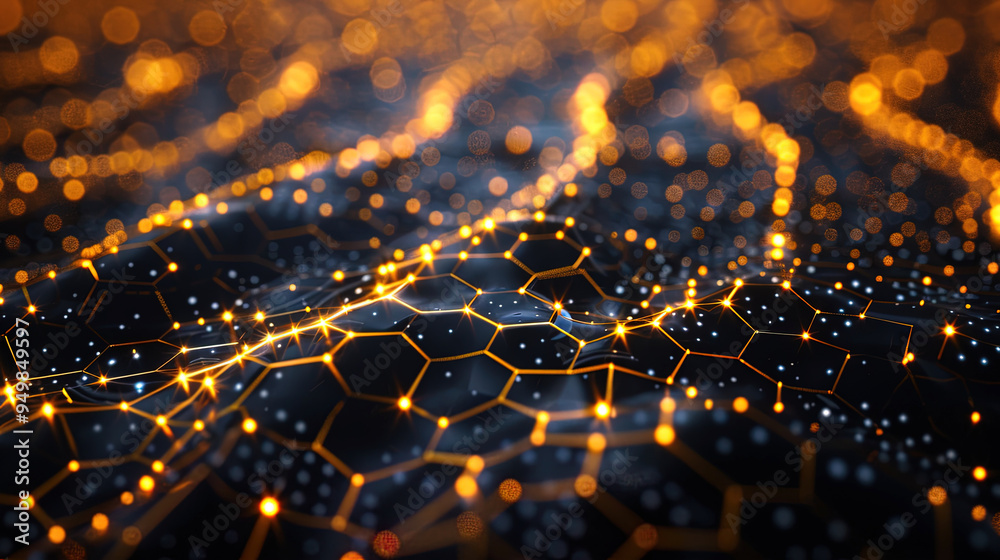 Wall mural futuristic background of hexagonal grid with glowing lines