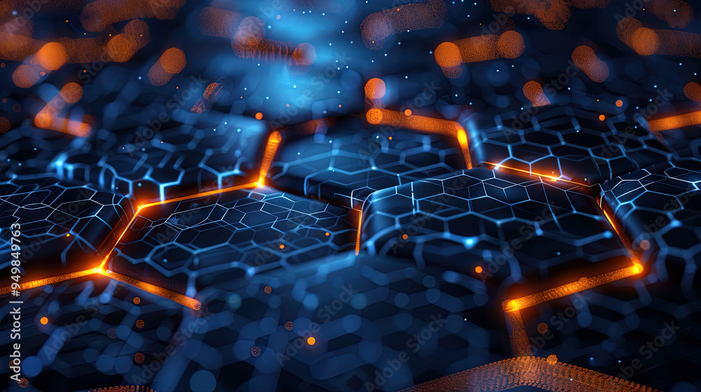 Wall mural futuristic background of hexagonal grid with glowing lines