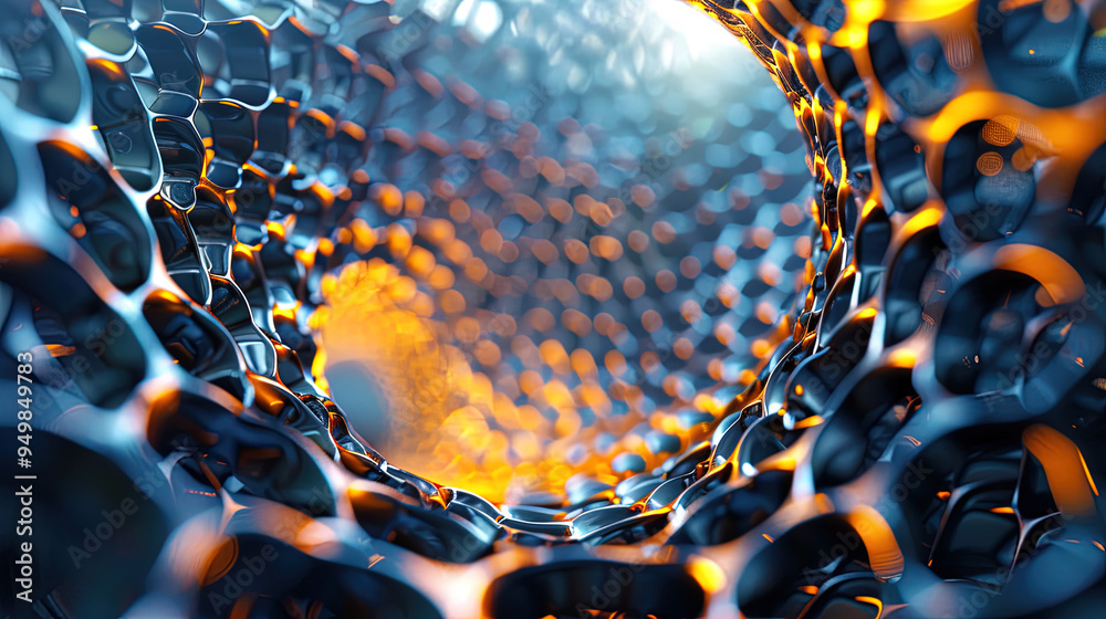 Wall mural futuristic background of hexagonal grid with glowing lines