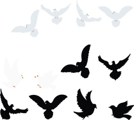 dove silhouette and bird silhouette set
