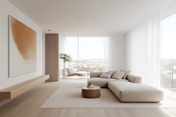 Fototapeta premium Serene Scandinavian Living Space with Modern Touches and Cozy Minimalism