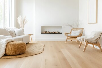 Cozy Scandinavian Living Room with Modern Fireplace and Minimalistic Design