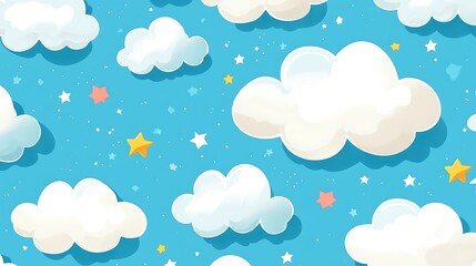 Obraz premium Cute Clouds and Stars Pattern