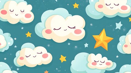 Cute Clouds and Stars Pattern