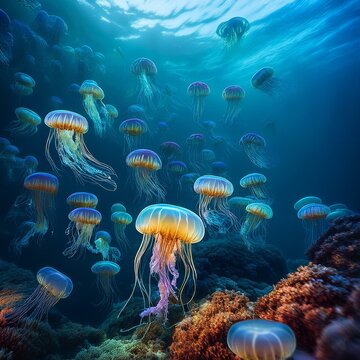 jellyfish scient. class. Medusozoa cridaria animal, AI generated