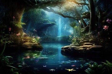 Enchanting Tropical Rainforest Waterfall Landscape