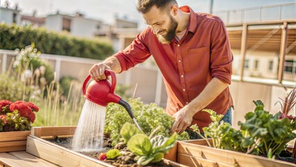  man watering plants in his garden