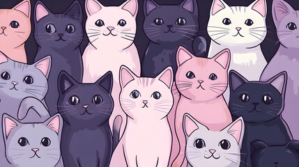 Charming Cartoon Cats in Pastel Pink and Lavender Tones