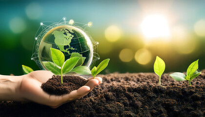 Hands nurturing a young green plant symbolizing growth and new life