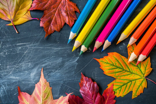 Back to school autumn season conceptual illustration photo, Generative AI, first september