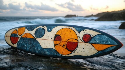 Obraz premium Classic 1960s surfboard with modern graphic designs