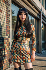 Fototapeta premium Asian woman, She wears RMod (modernist) fashion emerged in the 1960s in London