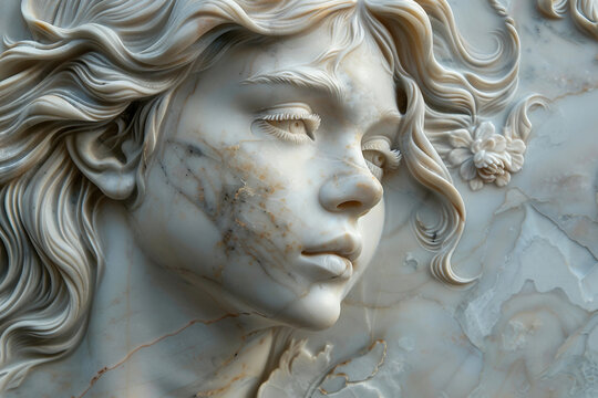 Marble statue of a woman surrounded by flowers classicism culture generative ai