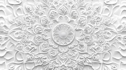 Background with White 3D Ornate Flower. 3D rendering.