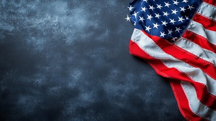 Banner with US Flag, Black Slate Background, and Copy Space for Veterans Day.