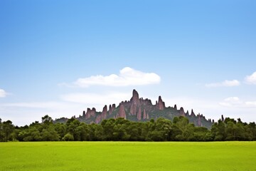 Majestic Mountain Range with Lush Green Field