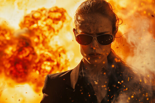 Generative AI illustration of secret agent spy person classic spy movie stylish action clothes scene