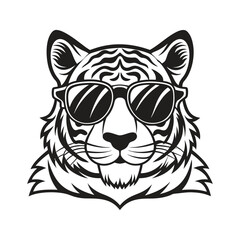 Obraz premium Tiger with glasses isolated white background