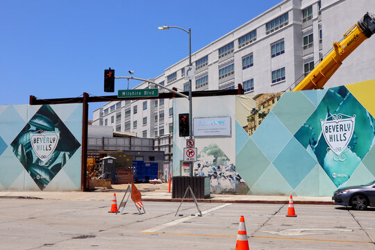 Beverly Hills, California - July 18, 2024: The Wilshire/Rodeo Metro D Line Station under construction. This project is slated to open for service in 2026