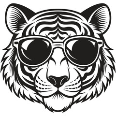 Obraz premium Tiger with glasses isolated white background