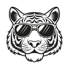 Obraz premium Tiger with glasses isolated white background