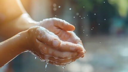 Fototapeta premium Preventing Monkeypox: Person Sanitizing Hands for Hygiene | Clear Shot of Hand Sanitization Scene