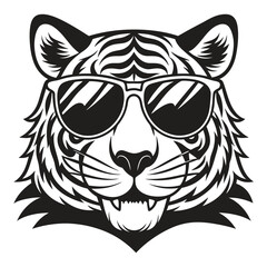 Obraz premium Tiger with glasses isolated white background