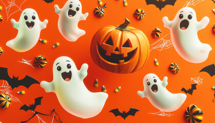 Halloween Decorations with Ghosts, Pumpkins, and Bats