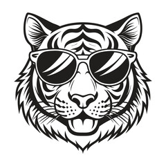 Obraz premium Tiger with glasses isolated white background