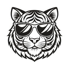 Obraz premium Tiger with glasses isolated white background