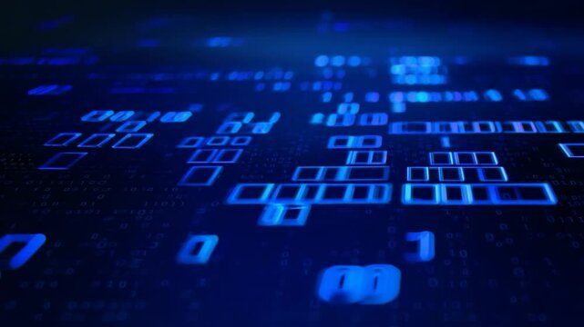 digital binary code data pattern technology background blue circuit board computer abstract concept motion video