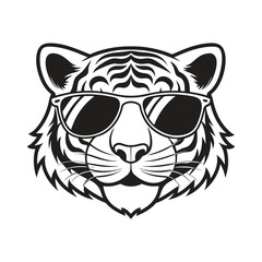 Obraz premium Tiger with glasses isolated white background
