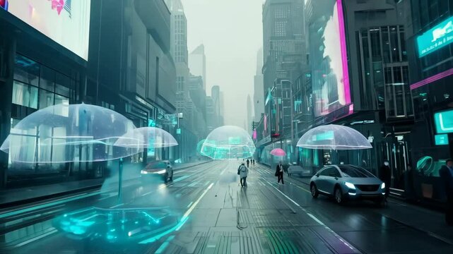 Futuristic dark cyberpunk city technology dystopia streets cars colorful neon AI lights glow night architecture skyscrapers background cyberspace technology simulation cyber fantasy science fiction