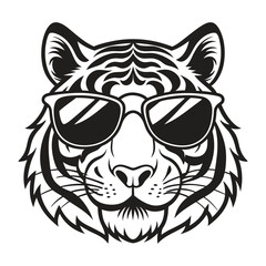 Obraz premium Tiger with glasses isolated white background