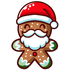 Christmas Ginger Bread Santa Smiling SVG PNG. Classic Xmas biscuit. Cute gingerbread man