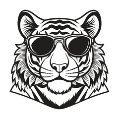 Obraz premium Tiger with glasses isolated white background