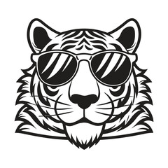 Obraz premium Tiger with glasses isolated white background